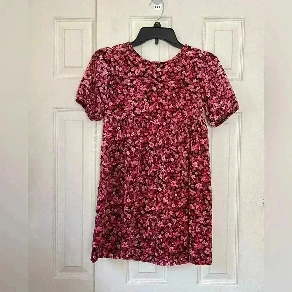 Old NV Cozy Velour Puff-Sleeve Swing Dress for Girls Size Large (10-12)